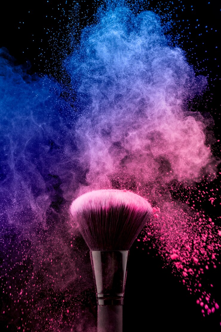 Fotoğraf makeup brush with colourful pink powder