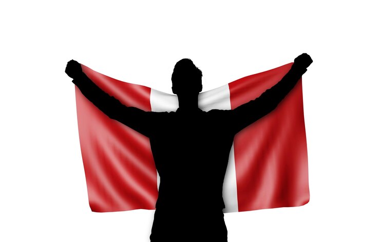 Fotoğraf male silhouette holding peru national flag 3d rendering