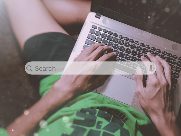 man using laptop for search data
