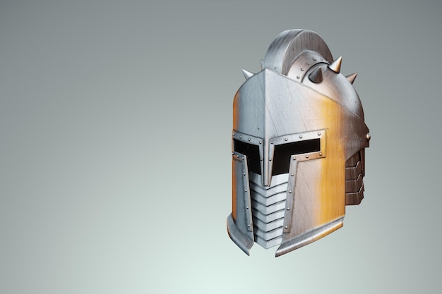 Medieval knight helmet isolated on white background military armor of the past 3D render 3D illustration