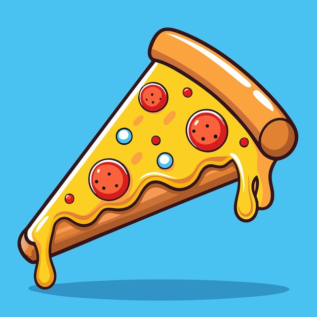 Melting Cartoon Vector Icon of a Delicious Slice of Pizza Floating in MidAir