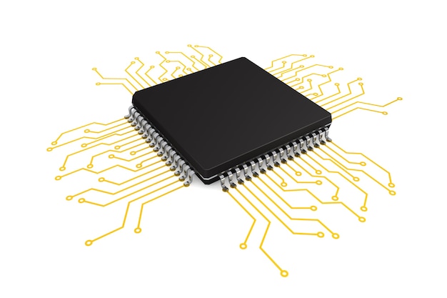 Microchip with circuit on a white background