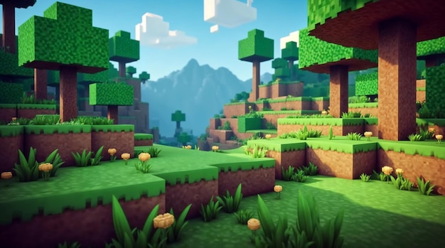 Minecraft landscape in pixel art style