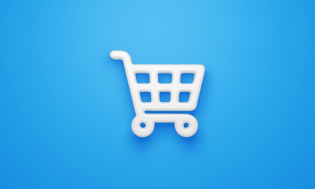 Minimal shopping cart symbol on blue background 3d rendering