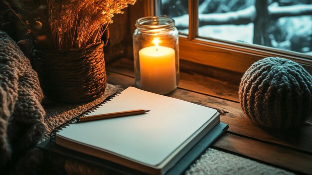 minimalist workspace setup with a blank notebook