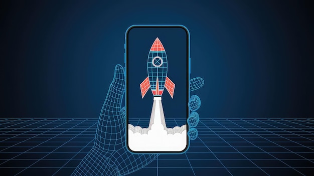 Mobile App Startup Rocket Launch
