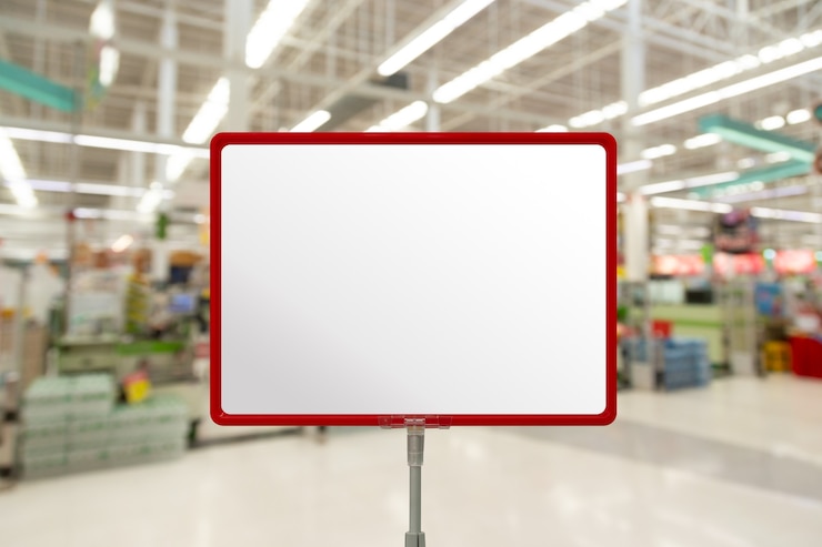 Fotoğraf mock up blank price board poster sign display in supermarket