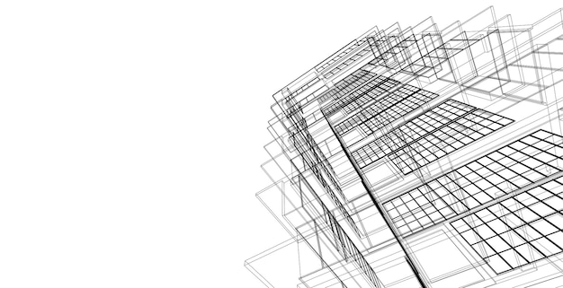 Modern architecture wireframe Concept of urban wireframe Wireframe building 3D illustration of architecture