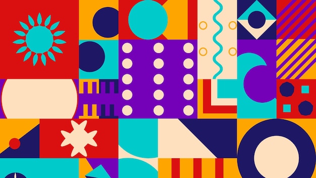 modern background geometric design with bauhaus style in purple orange navy color high quality