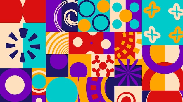 Modern background geometric design with bauhaus style in purple orange red navy color high quality