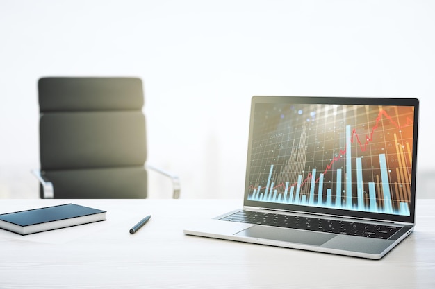 modern computer display with abstract financial graph financial and trading concept 3d rendering
