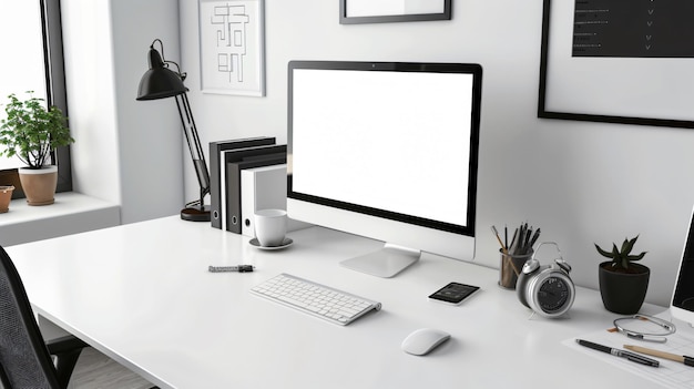 Modern creative designer workplace with desk