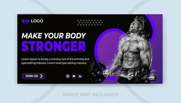 Modern fitness gym social media youtube thumbnail or web ads banner design