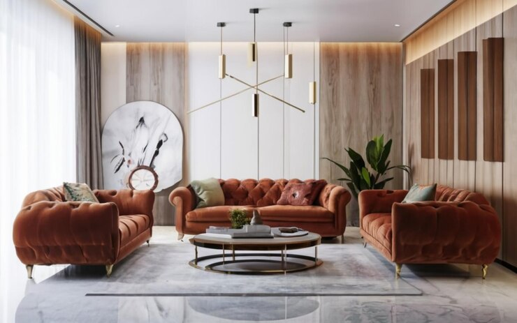 Modern interior japandi style design livingroom Lighting and sunny scandinavian apartment