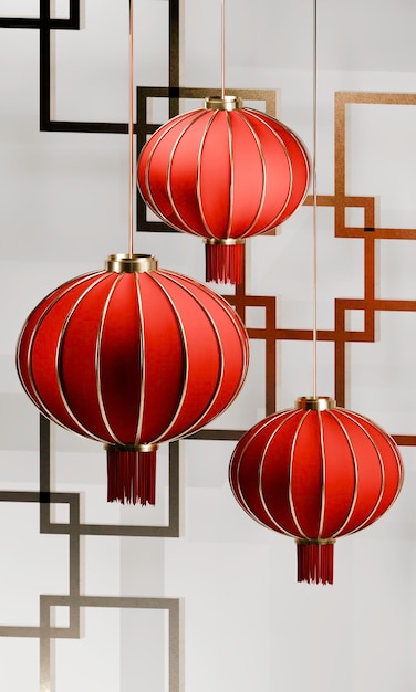 Modern Oriental Lanterns with Geometric Pattern Background
