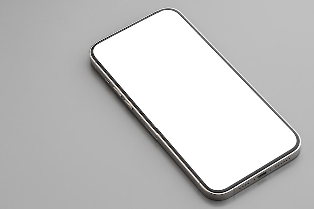 Modern smartphone with white screen on gray