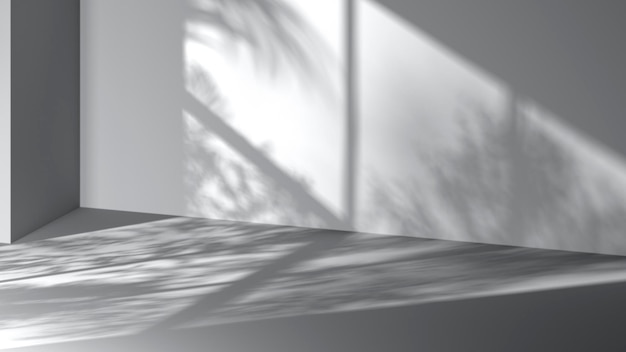 Monotone background wall with palm tree leaf shadows 3d rendering