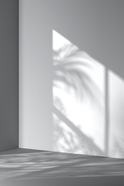 Monotone background wall with palm tree leaf shadows 3d rendering