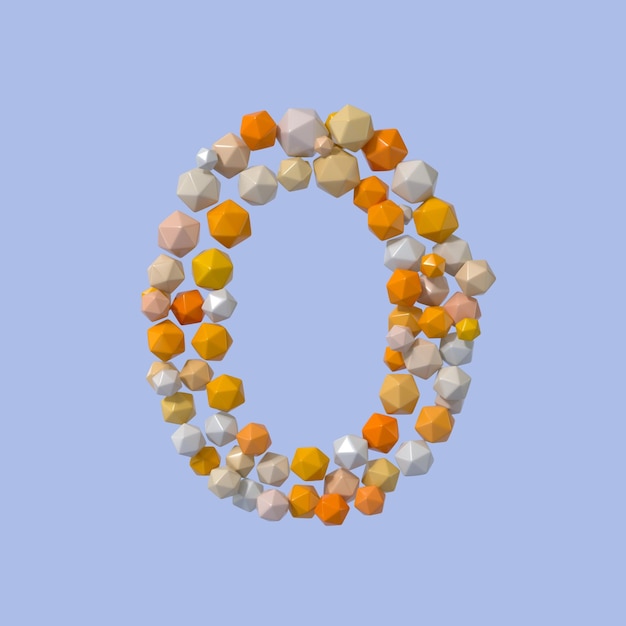 Multicolored Particle Sphere Style Alphabet 0 with Isolated on White Background 3d Rendering