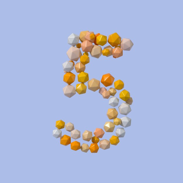 Multicolored Particle Sphere Style Alphabet 5 with Isolated on White Background 3d Rendering