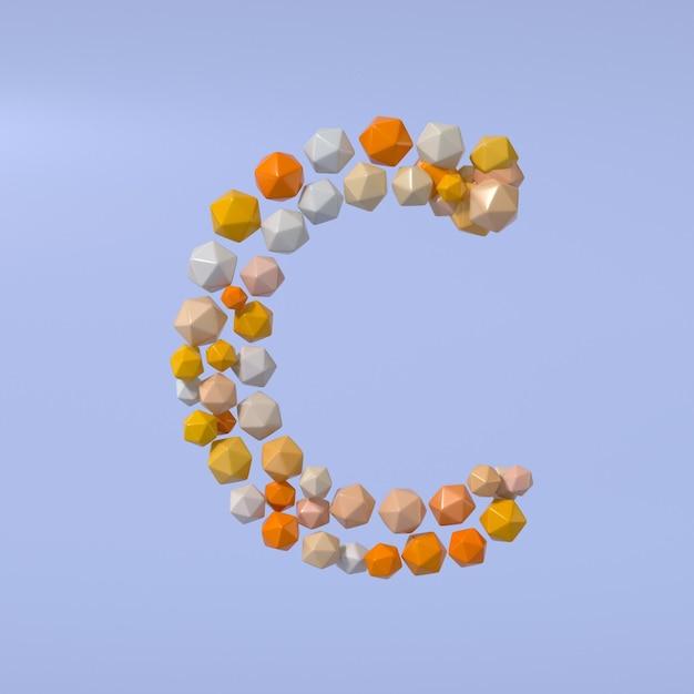 Multicolored Particle Sphere Style Alphabet C with Isolated on White Background 3d Rendering