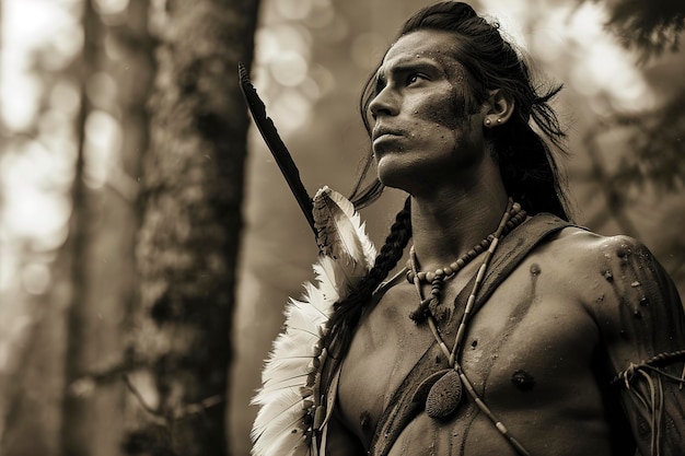 Native American Man Standing in the Woods