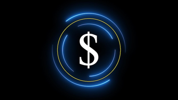 Neon circle with dollar icon dark background