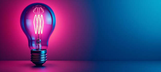 Neon lights creating a light bulb shape in an empty space with room for text abstract background