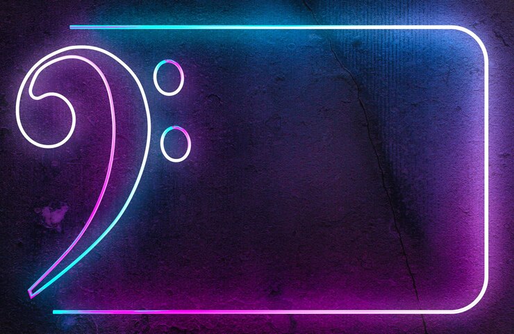 Fotoğraf neon müzik notası işareti parti ve eğlence tasarımı bas anahtarı gece parlayan neon işareti renkli