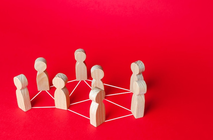 Fotoğraf network of people connected by lines team interconnected relations communication information exchange social connections interaction team building organization cooperation and collaboration