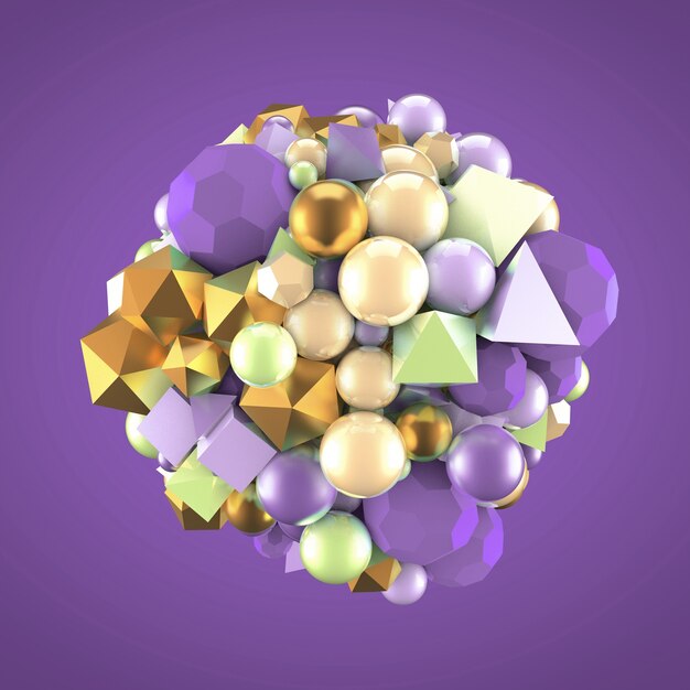 Öğeler içeren soyut arka plan. 3D illüstrasyon, 3D render.