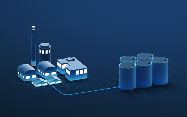 Oil tanks and chimneys 3d rendering