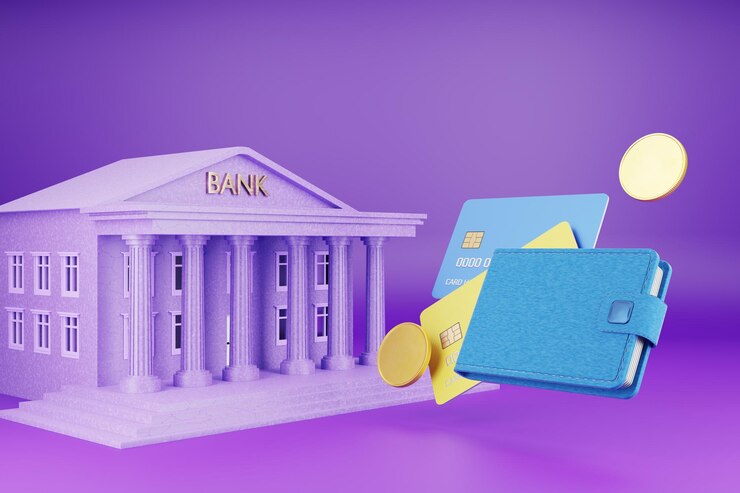 Fotoğraf online bank wallet with bank cards wallet with coins saving money investments banking services credit crypto exchange 3d render