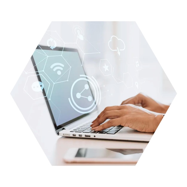Online workspace png hexagonal sticker transparent background