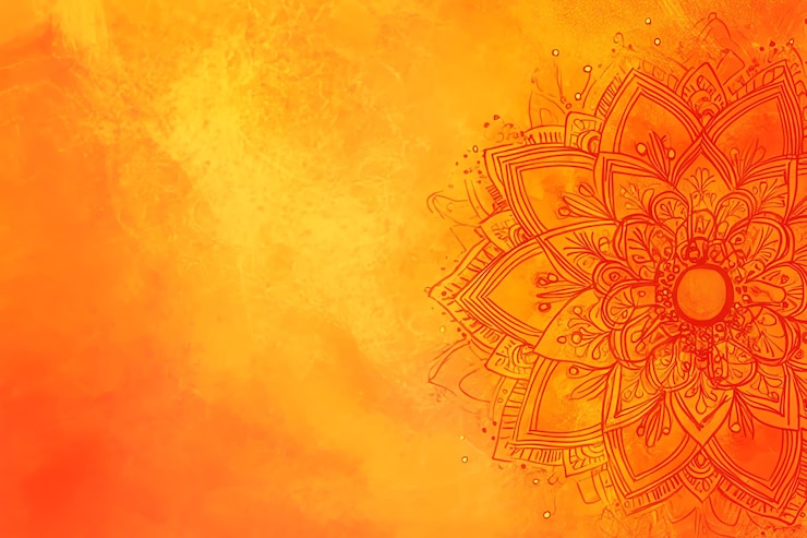 Fotoğraf orange background with mandala indian background theme