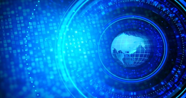 Orb globe with 0 1 digital binary number blurry background Sphere of Earth for cyber and futuristic concept