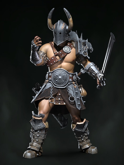 Orta Çağ askeri, barbar. 3D render