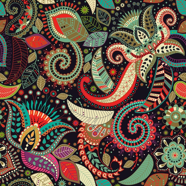 Paisley floral seamless pattern Indian ornament Vector decorative flowers and Paisley Ethnic style Design for fabrics cards web decoupage