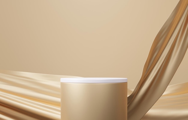 pedestal gold luxury abstract minimal scene background with fabric flutter geometric podium one floors curved wall the platform for product presentation composition cosmetic 3d rendering