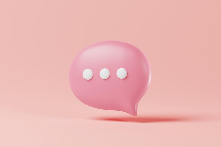 Pembe arka planda izole edilmiş pembe sohbet balonu Online sohbet mesajı konsepti 3d render