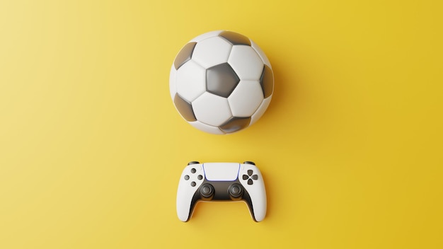 Pembe arka planda oyun kolu ve futbol topu, kopya alanı ile video oyunu için joystick 3D render