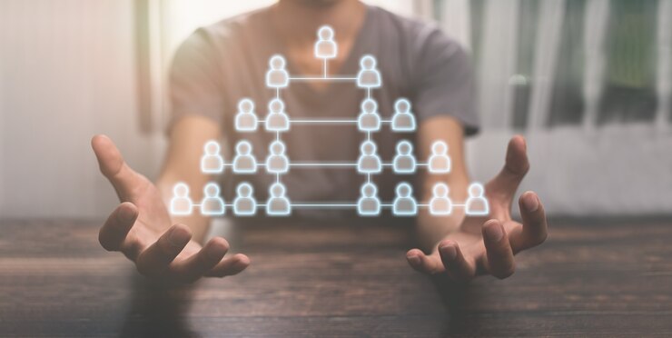 Fotoğraf people showing the structure of employees in the company. illustration