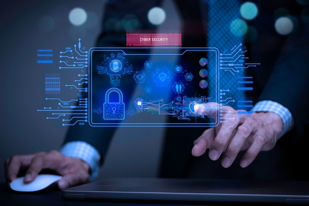 Person touch key lock analyze data protecting personal information online financial transactions secure access to computer networks and digital systems Protection cyber security safety