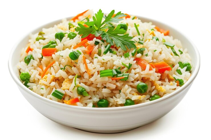 Peruvian arroz chaufa fried rice on white background
