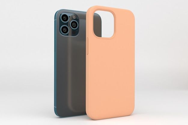 Phone and Case Perspective View in White Background