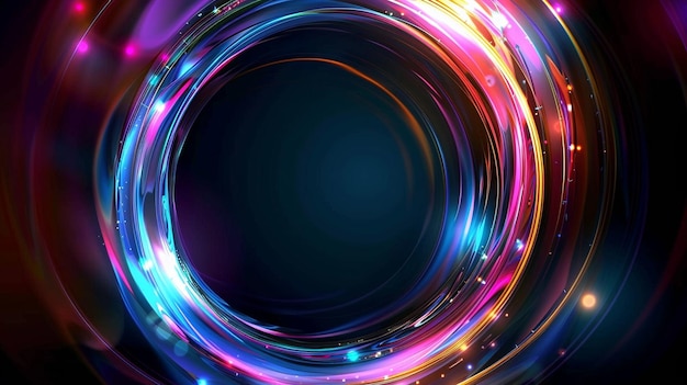 Photo of Colorful glowing electric neon rings circles isolated background