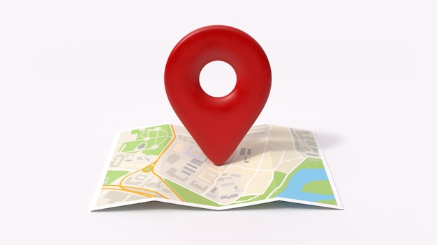 Pin location on the paper map 3d render