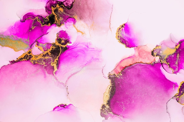 Pink gold abstract background of marble liquid ink art painting on paper