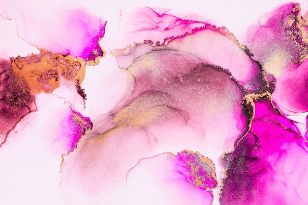 Pink gold abstract background of marble liquid ink art painting on paper