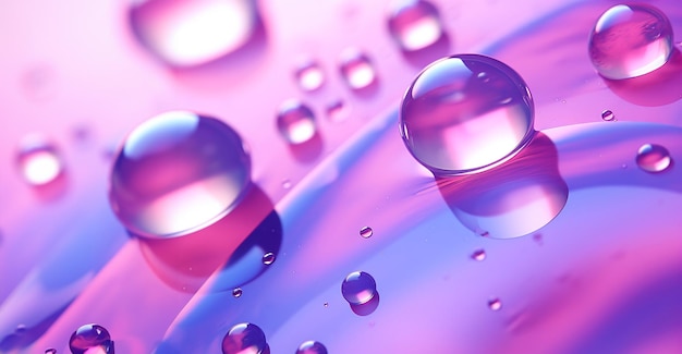 pink liquid water drops floating on purple in the style of ultra realistic